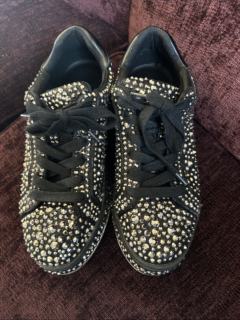 INC International Concepts Black Crystal Studded Lace-Up Sneakers
